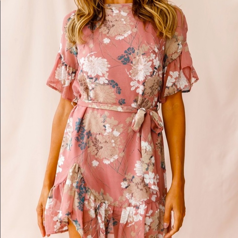 Azealia Ruffle Hem Floral Dress Rose